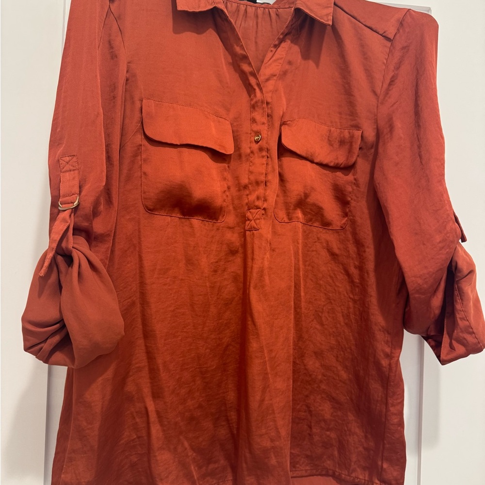 Chaus Terracotta Roll-Up Sleeve Blouse